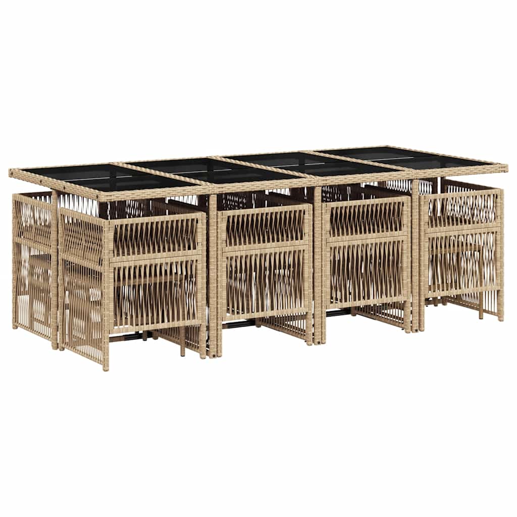 13 Piece Garden Dining Set with Cushions Mix Beige Poly Rattan