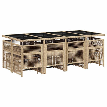 13 Piece Garden Dining Set with Cushions Mix Beige Poly Rattan