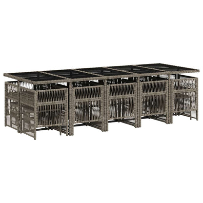 15 Piece Garden Dining Set with Cushions Grey Poly Rattan