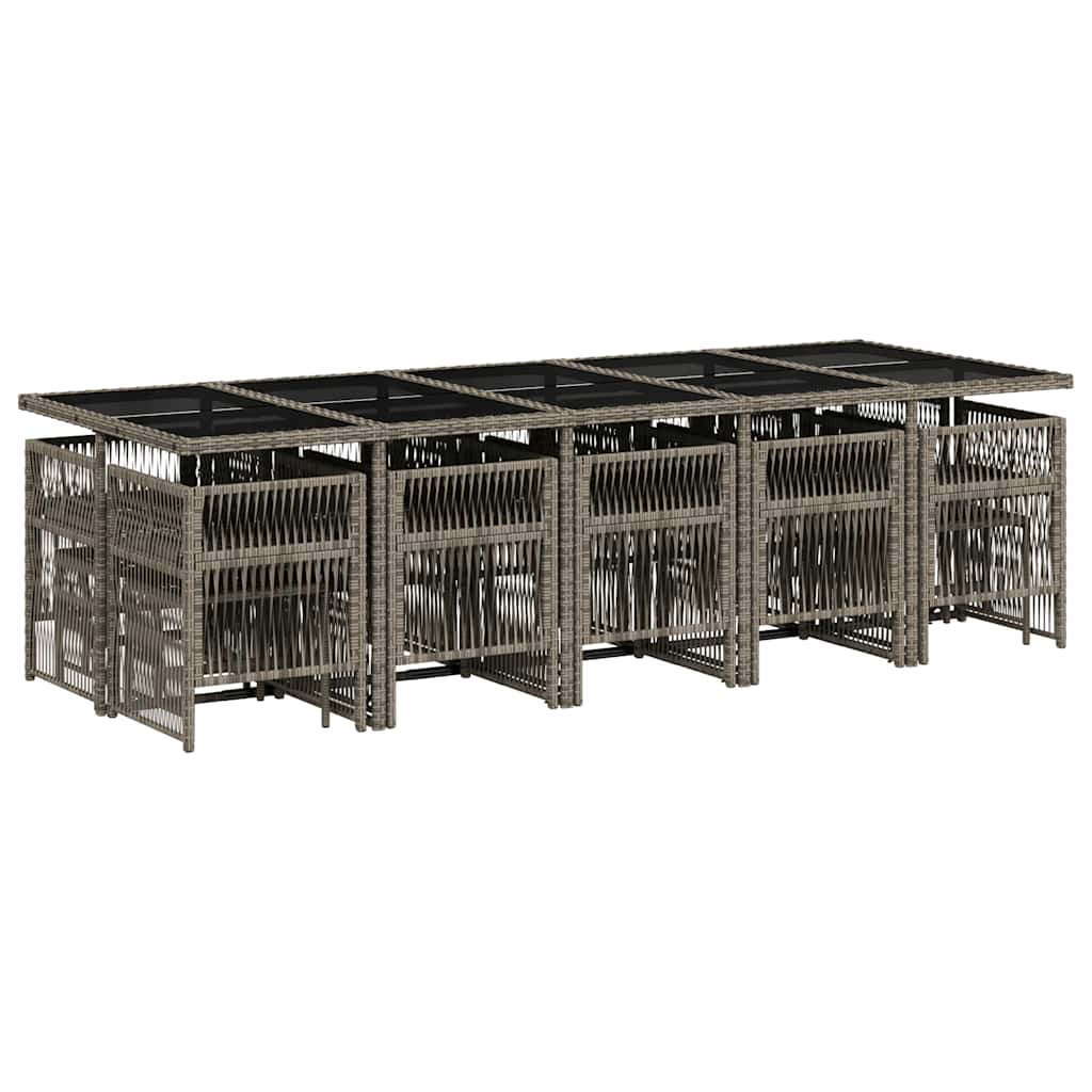 15 Piece Garden Dining Set with Cushions Grey Poly Rattan