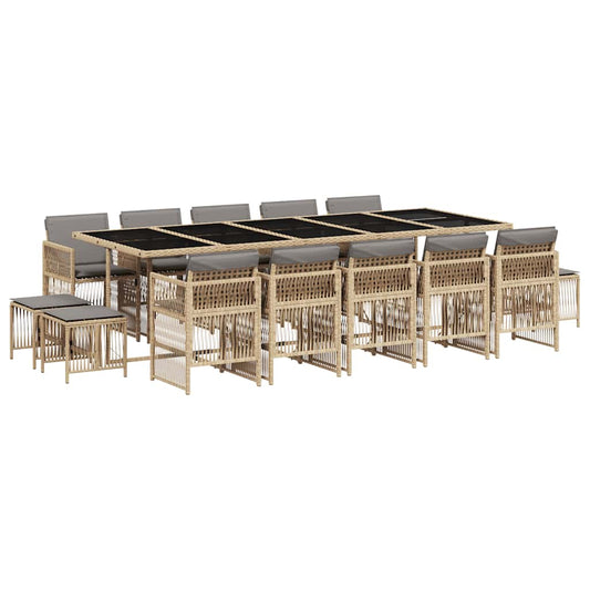 15 Piece Garden Dining Set with Cushions Mix Beige Poly Rattan