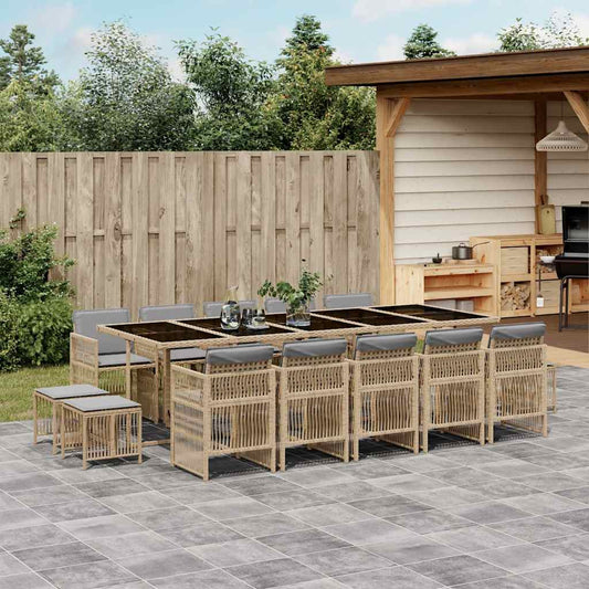 15 Piece Garden Dining Set with Cushions Mix Beige Poly Rattan