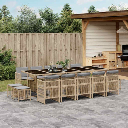 15 Piece Garden Dining Set with Cushions Mix Beige Poly Rattan