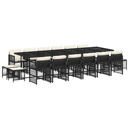 17 Piece Garden Dining Set with Cushions Black Poly Rattan