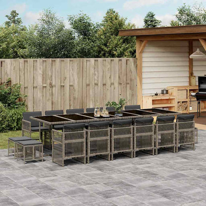 17 Piece Garden Dining Set with Cushions Grey Poly Rattan