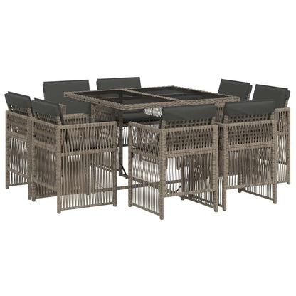 9 Piece Garden Dining Set with Cushions Grey Poly Rattan