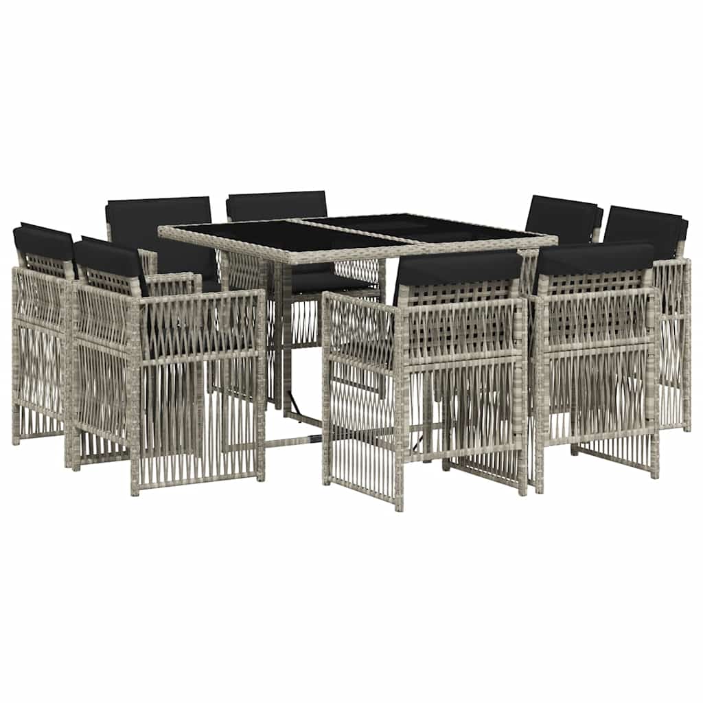 9 Piece Garden Dining Set with Cushions Light Grey Poly Rattan