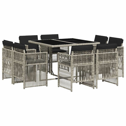 9 Piece Garden Dining Set with Cushions Light Grey Poly Rattan