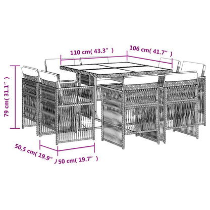 9 Piece Garden Dining Set with Cushions Light Grey Poly Rattan