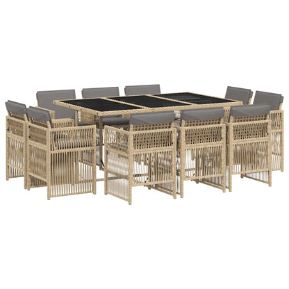 11 Piece Garden Dining Set with Cushions Mix Beige Poly Rattan
