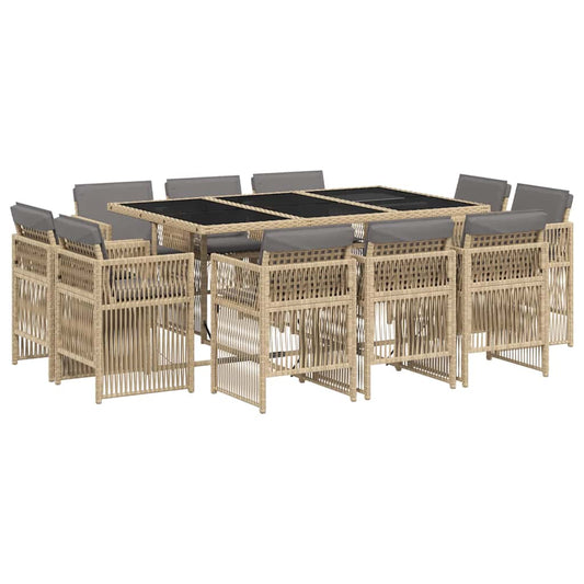 11 Piece Garden Dining Set with Cushions Mix Beige Poly Rattan