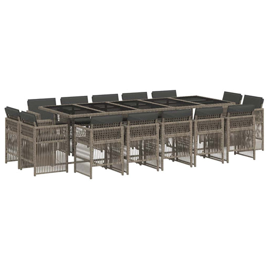 15 Piece Garden Dining Set with Cushions Grey Poly Rattan