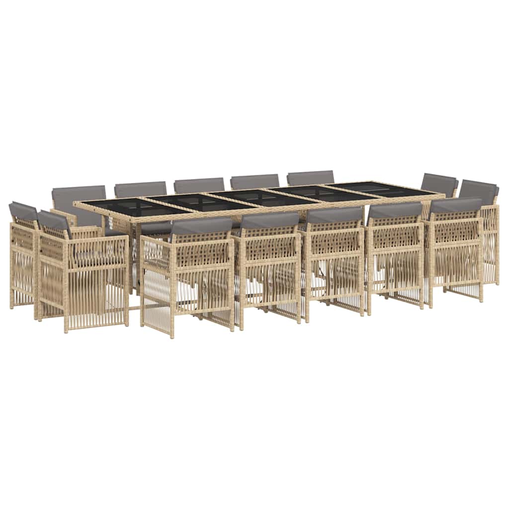 15 Piece Garden Dining Set with Cushions Mix Beige Poly Rattan