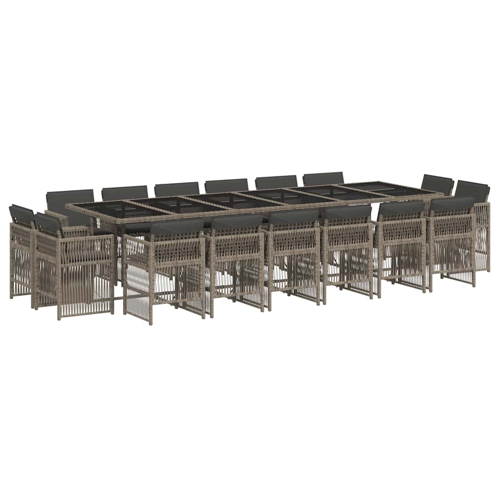 17 Piece Garden Dining Set with Cushions Grey Poly Rattan