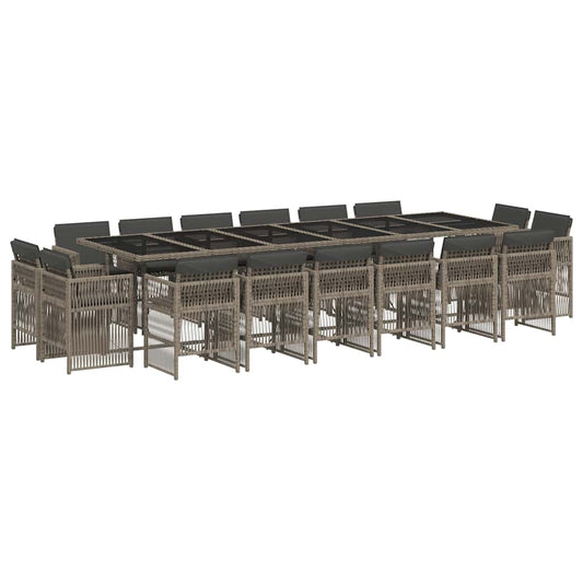 17 Piece Garden Dining Set with Cushions Grey Poly Rattan