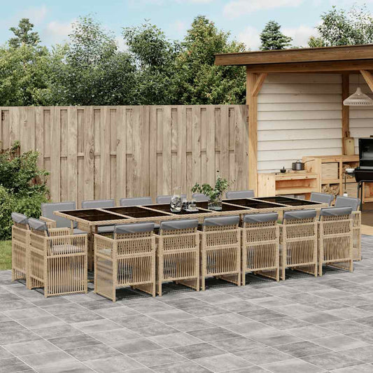 17 Piece Garden Dining Set with Cushions Mix Beige Poly Rattan