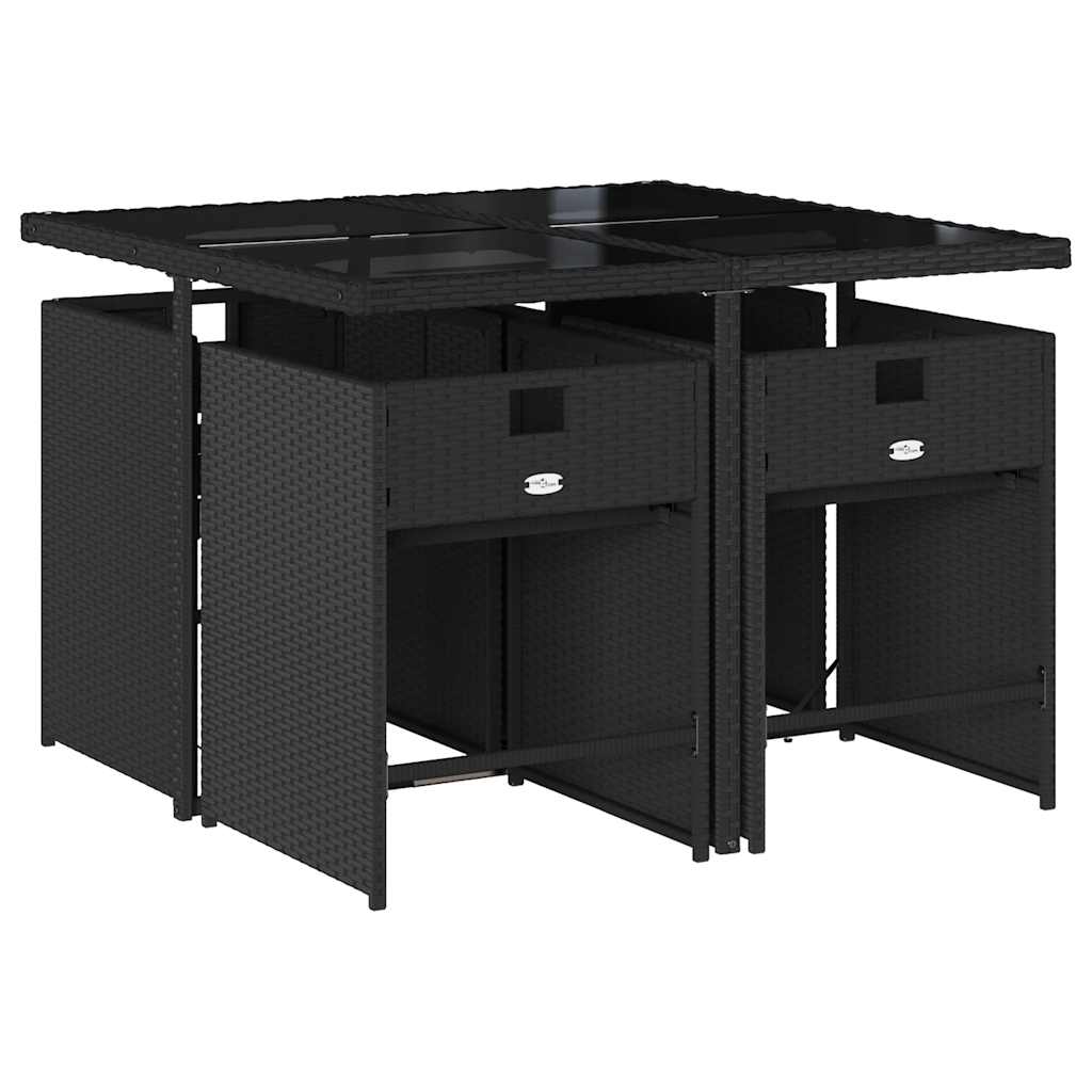 Garden Dining Set | Black | PE rattan | 4-seater | Foldable