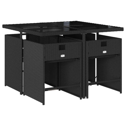 Garden Dining Set | Black | PE rattan | 4-seater | Foldable