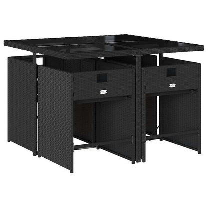 5 Piece Garden Dining Set with Cushions Black Poly Rattan