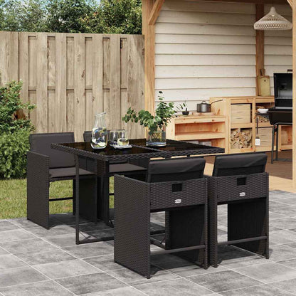 Garden Dining Set | Black | PE rattan | 4-seater | Foldable