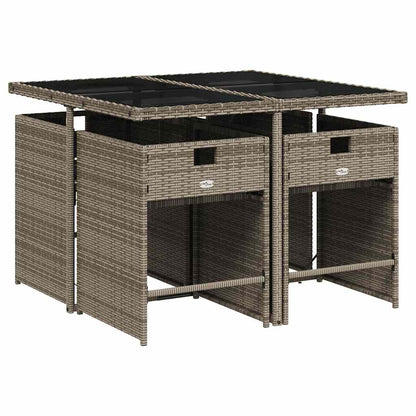 Garden Dining Set | Grey | PE rattan, powder-coated steel, tempered glass