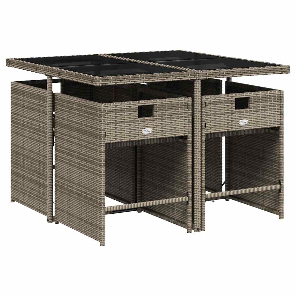 5 Piece Garden Dining Set with Cushions Grey Poly Rattan