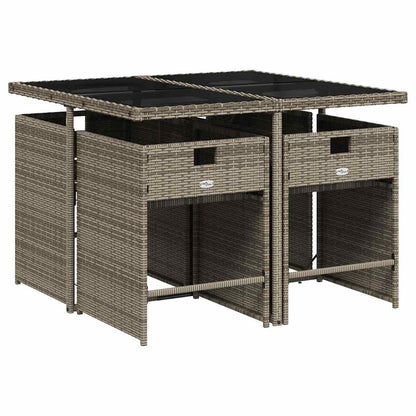 5 Piece Garden Dining Set with Cushions Grey Poly Rattan
