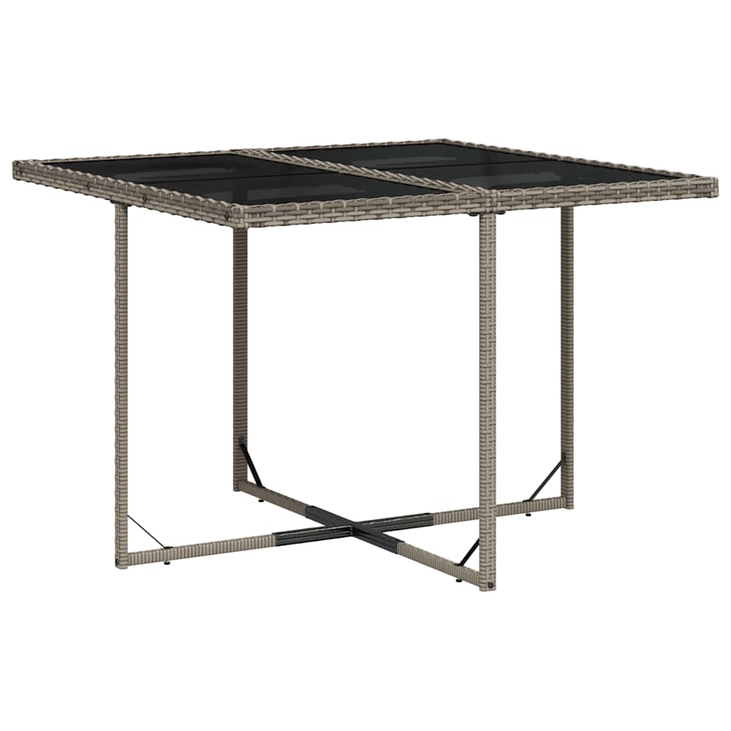 Garden Dining Set | Grey | PE rattan, powder-coated steel, tempered glass
