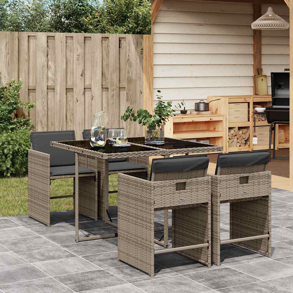 Garden Dining Set | Grey | PE rattan, powder-coated steel, tempered glass