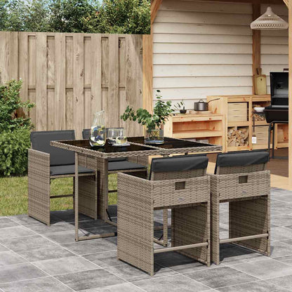 Garden Dining Set | Grey | PE rattan, powder-coated steel, tempered glass