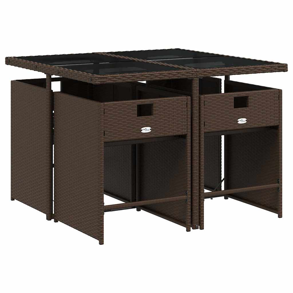 5 Piece Garden Dining Set with Cushions Brown Poly Rattan