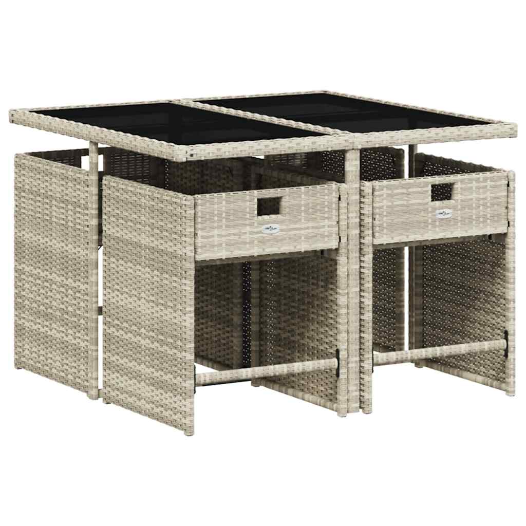 5 Piece Garden Dining Set with Cushions Light Grey Poly Rattan