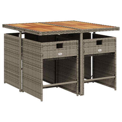 5 Piece Garden Dining Set with Cushions Grey Poly Rattan