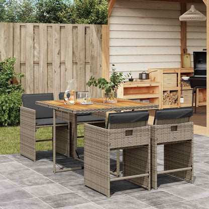 5 Piece Garden Dining Set with Cushions Grey Poly Rattan