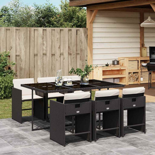 Garden Dining Set | Black | PE rattan | 7 Piece Set | Foldable