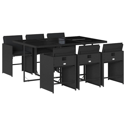 Garden Dining Set | Black | PE Rattan | 6-seater | Foldable