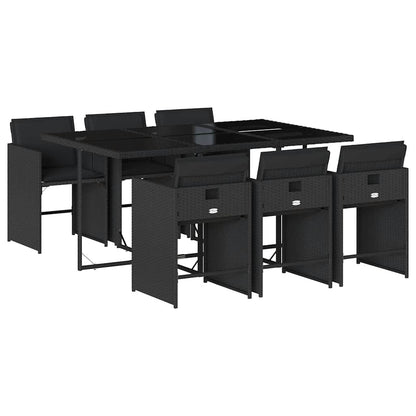 7 Piece Garden Dining Set with Cushions Black Poly Rattan