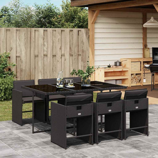 Garden Dining Set | Black | PE Rattan | 6-seater | Foldable