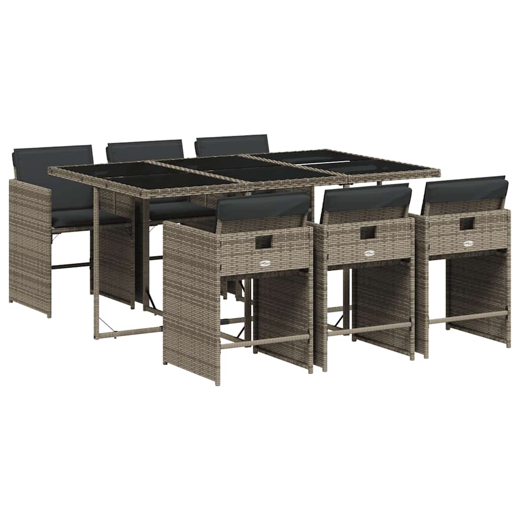 7 Piece Garden Dining Set with Cushions Grey Poly Rattan