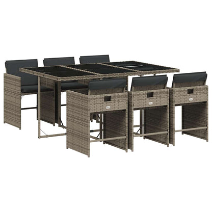 7 Piece Garden Dining Set with Cushions Grey Poly Rattan