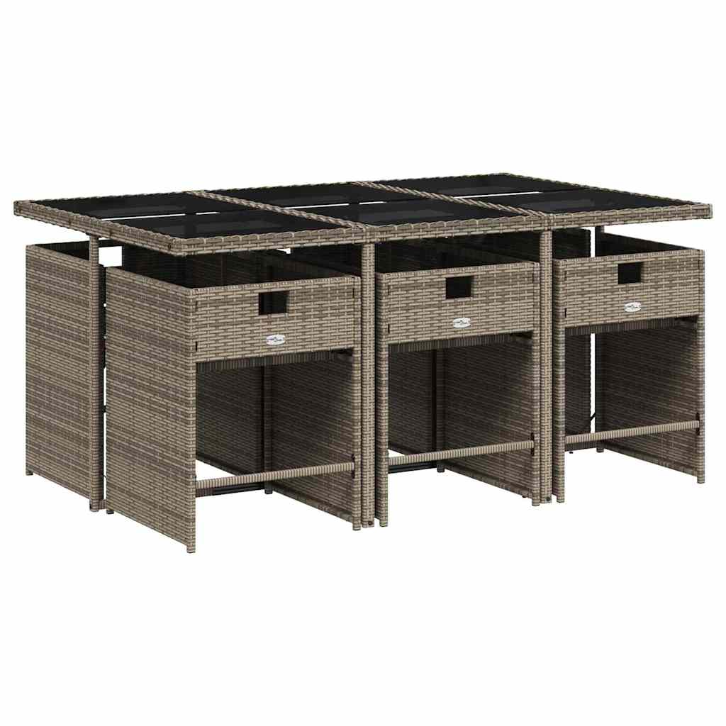 7 Piece Garden Dining Set with Cushions Grey Poly Rattan