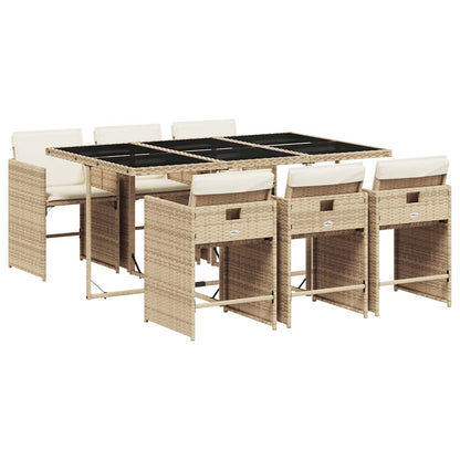 7 Piece Garden Dining Set with Cushions Beige Poly Rattan