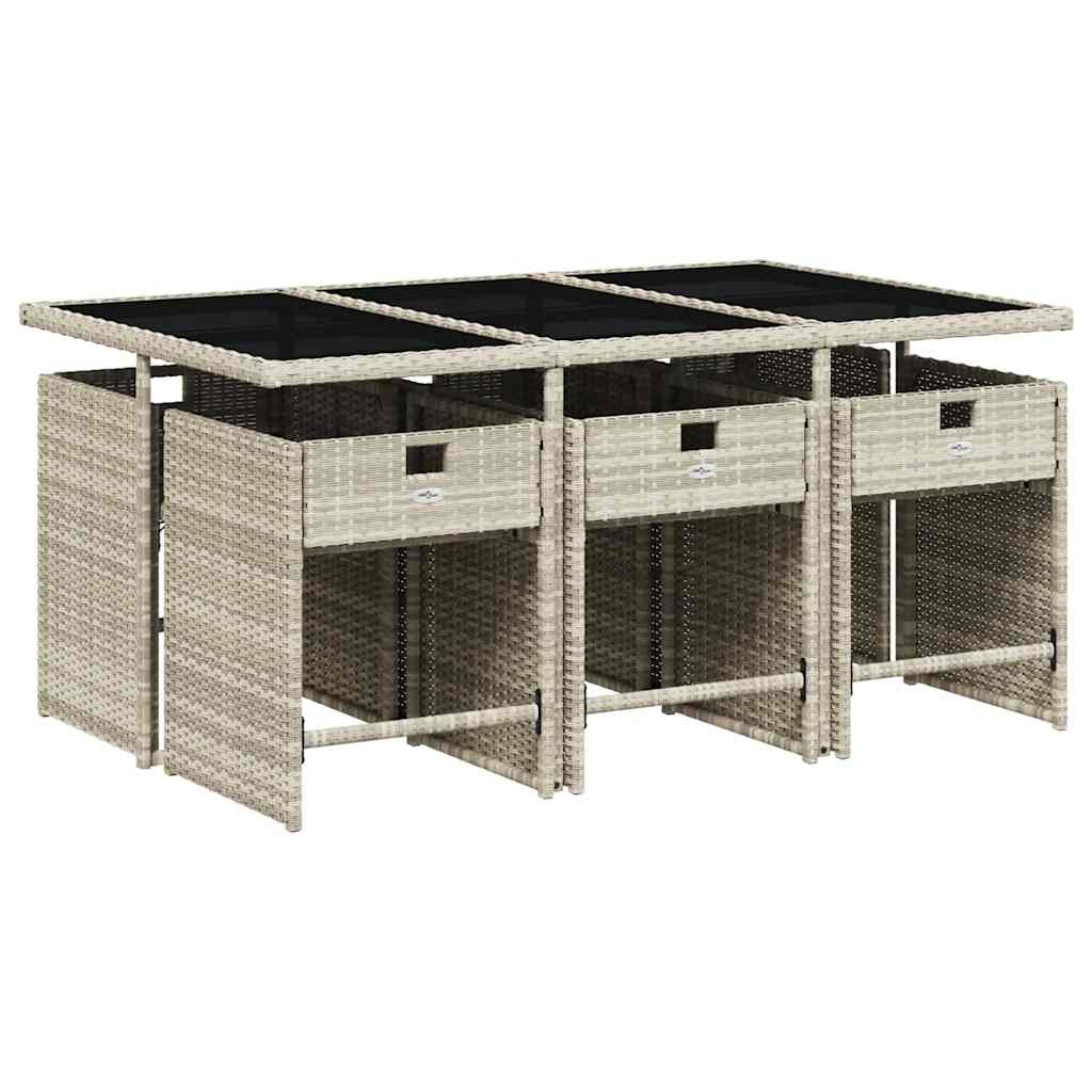 7 Piece Garden Dining Set with Cushions Light Grey Poly Rattan