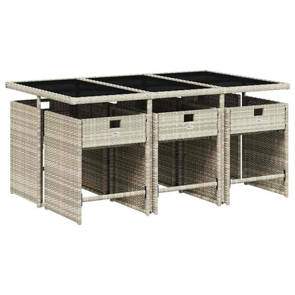 7 Piece Garden Dining Set with Cushions Light Grey Poly Rattan