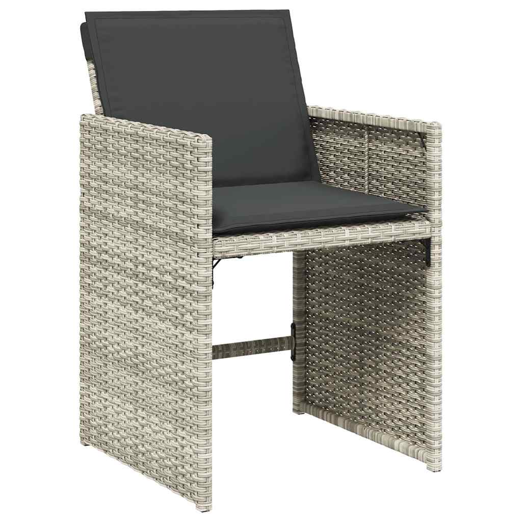 7 Piece Garden Dining Set with Cushions Light Grey Poly Rattan