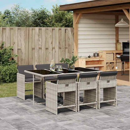 7 Piece Garden Dining Set with Cushions Light Grey Poly Rattan