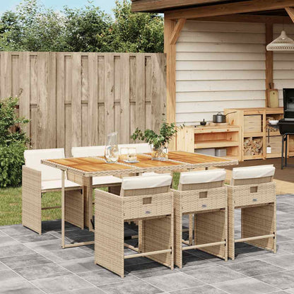 7 Piece Garden Dining Set with Cushions Beige Poly Rattan