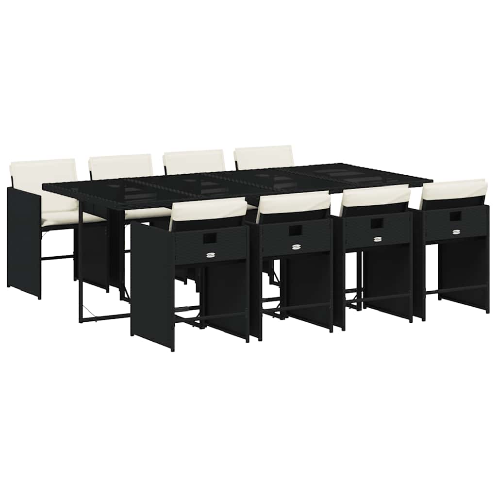 Garden Dining Set | Black | PE Rattan | 8-seater |  Foldable