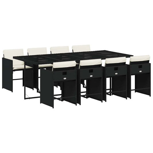 Garden Dining Set | Black | PE Rattan | 8-seater |  Foldable