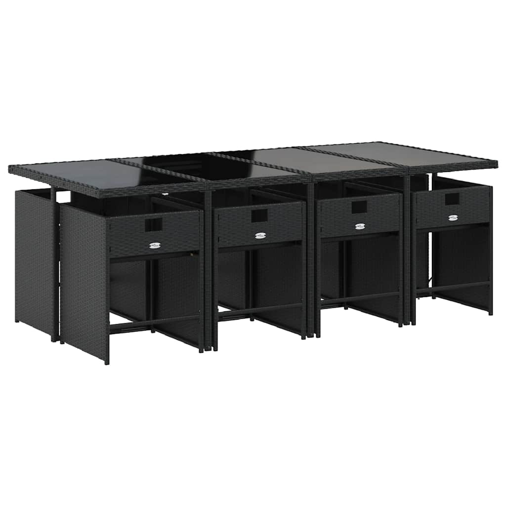 Garden Dining Set | Black | PE Rattan | 8-seater |  Foldable